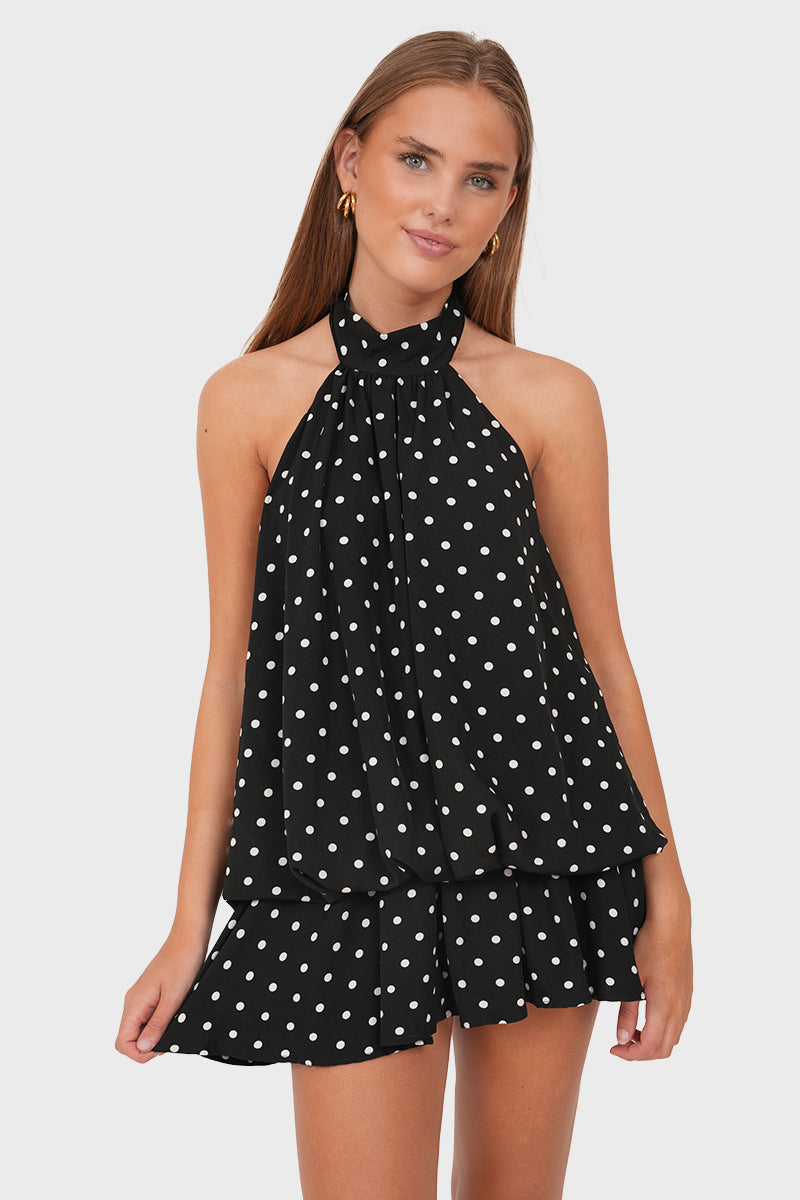 Polka Dot Halter Neck Mini Dress