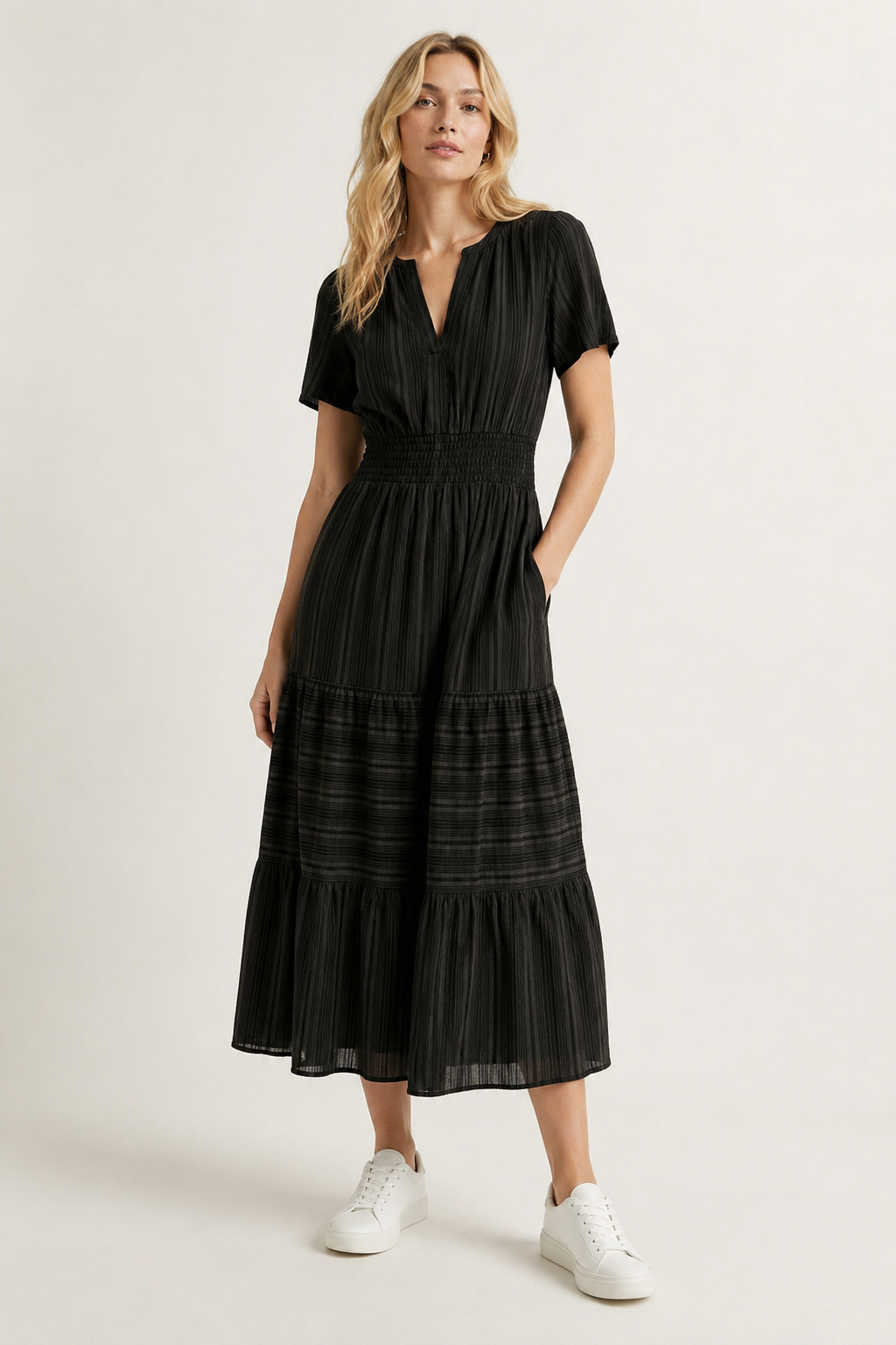 Solene Cotton Midi Dress - Elegant Everyday Summer Dress with Pockets