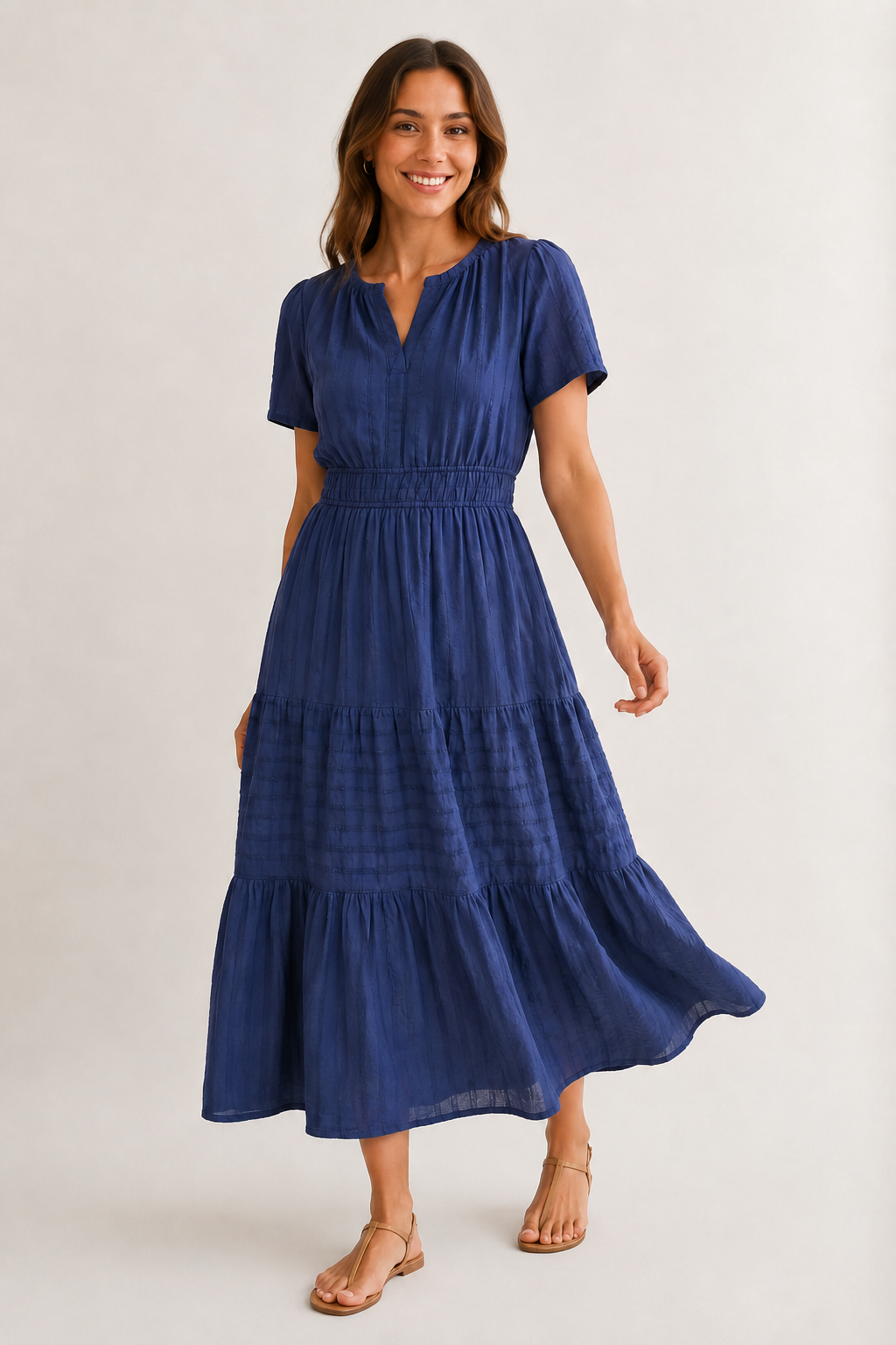 Solene Cotton Midi Dress - Elegant Everyday Summer Dress with Pockets
