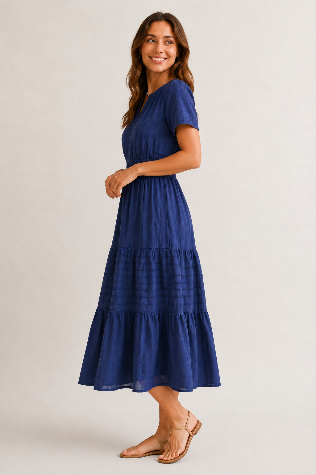 Solene Cotton Midi Dress - Elegant Everyday Summer Dress with Pockets